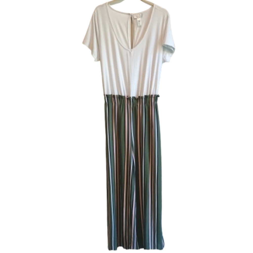 Just Be Women's Vertical Striped Jumpsuit  2X  Back Tie Effortless Chic‎ Boho - Picture 2 of 13